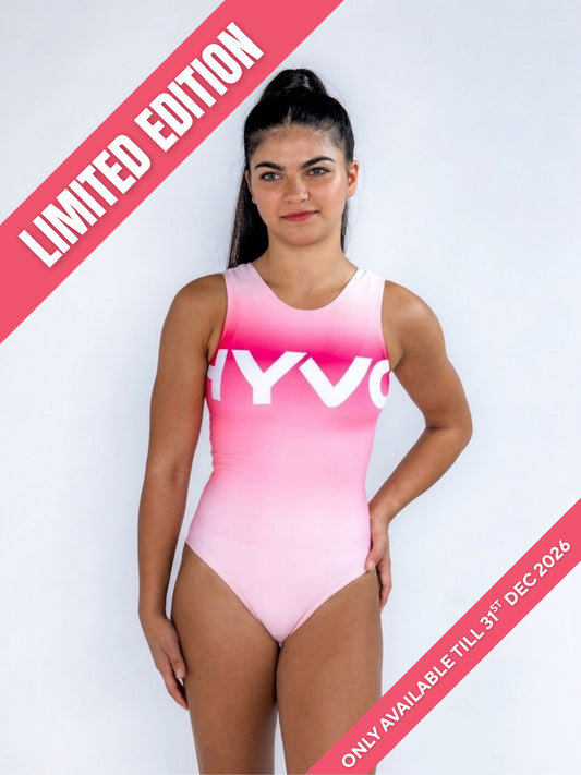 Winter red girls gymnastics leotard from the HYVO Ascend Limited Edition range, front view